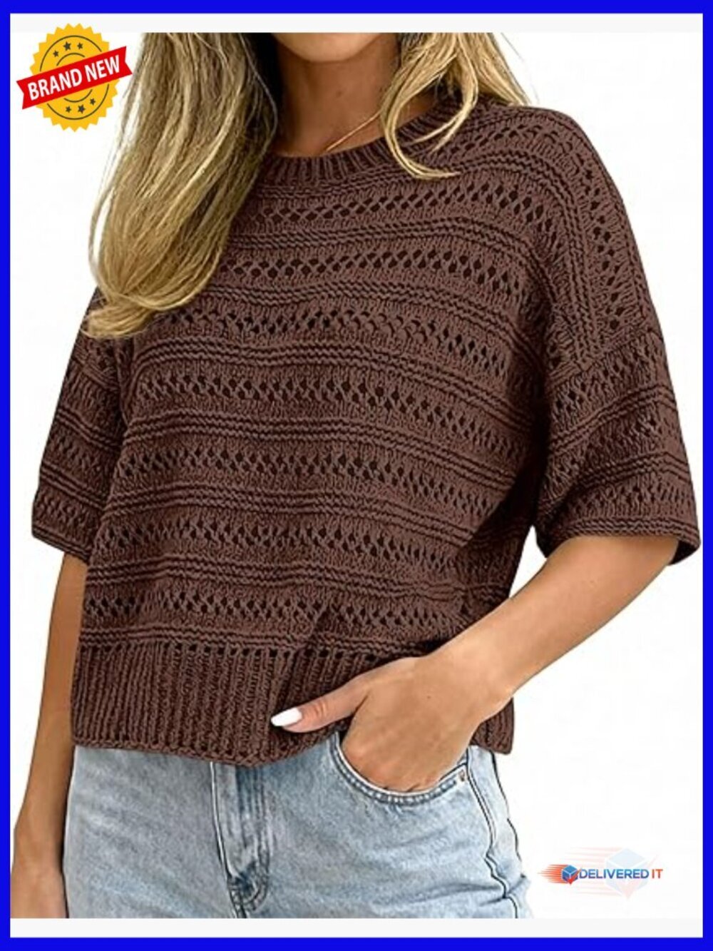 Oversized Crochet Short Sleeve Knit Pullover Sweater Spring Summer